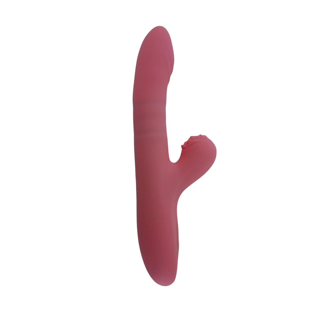 Vibrador telescópico color vino, vista lateral derecha con brazo estimulador