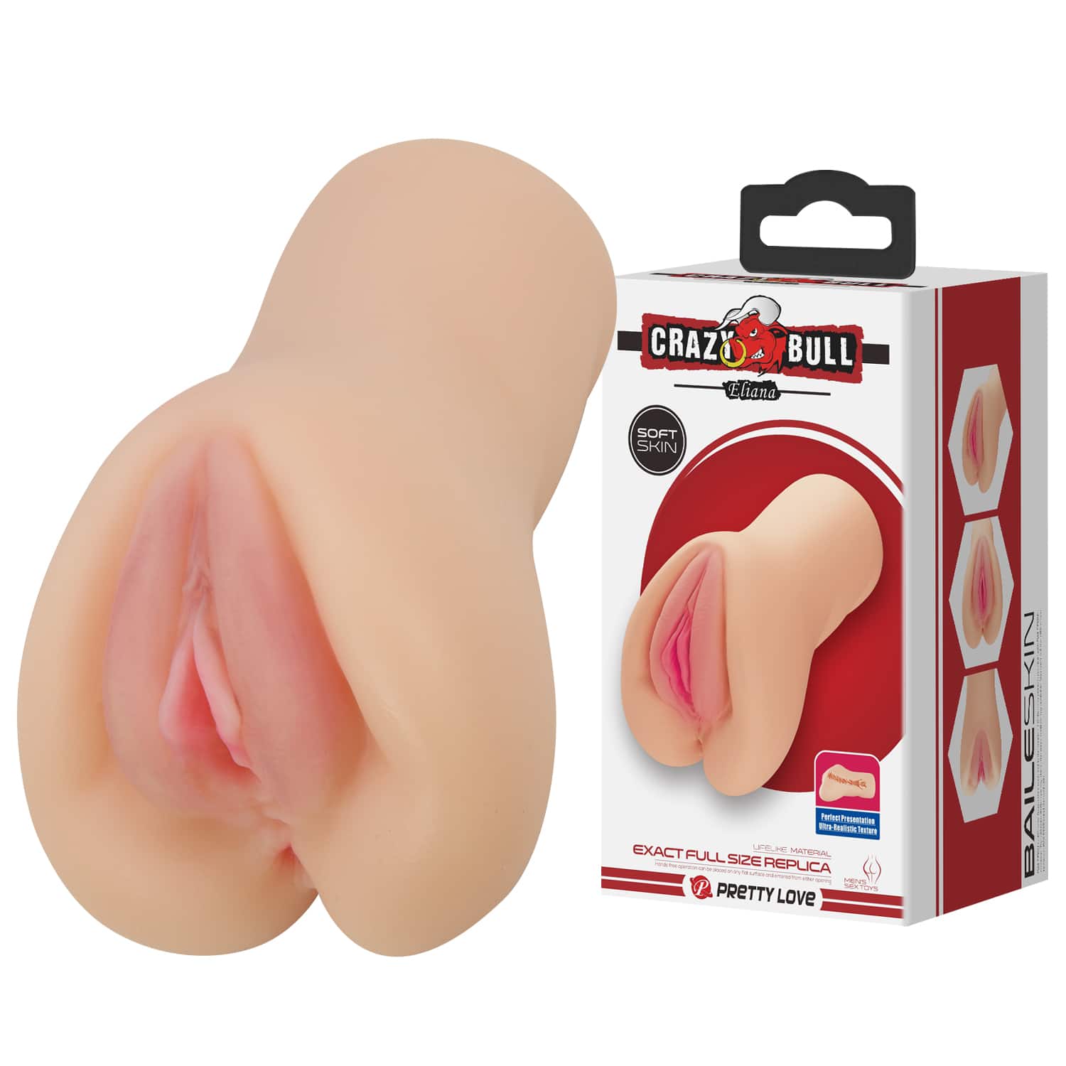 Masturbador Crazy Bull Eliana vista lateral con medidas 165mm x 95mm